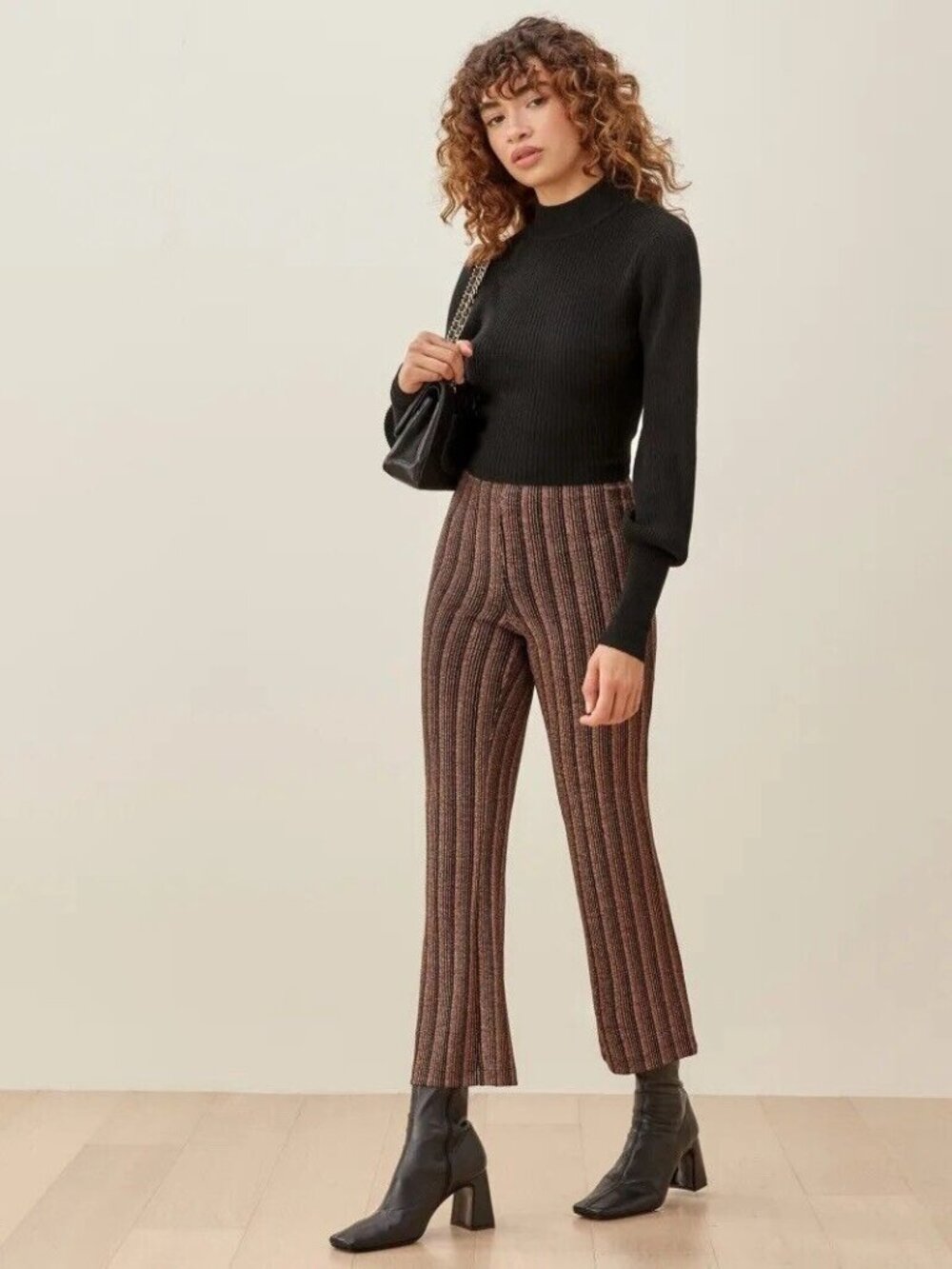 Reformation Womens Pants Gold Black Striped Sparkle Alix Tight Leggings Small